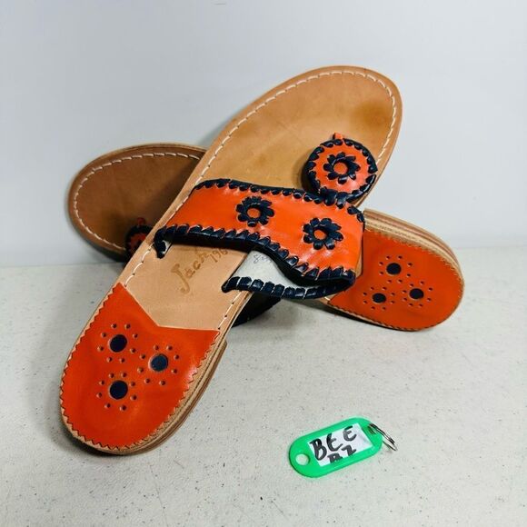 Jack Rogers Flat Orange UVA Leather Palm Beach Navajo Hampton Sandals Womens 8 - Picture 1 of 6